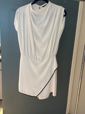 Zara White Sleeveless Draped Jumpsuit with Black Trim